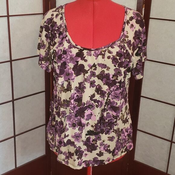 Lavish Purple Floral Ruffly Blouse - Picture 1 of 7